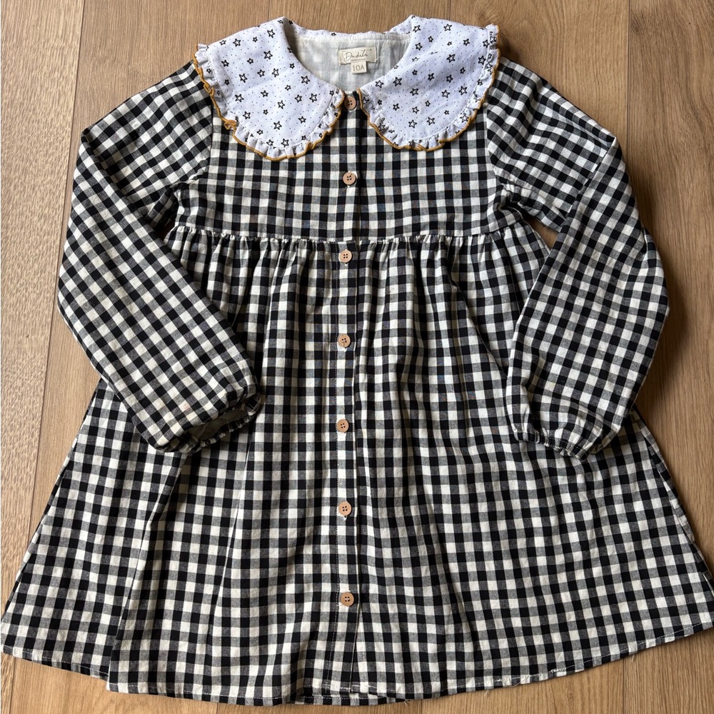 Dadati Black and White Checkered Dress with Lace Collar size 10